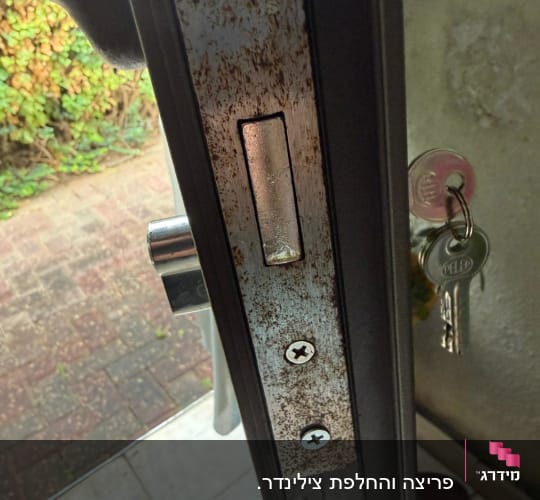 מנעול דלת עם מפתחות תלויים